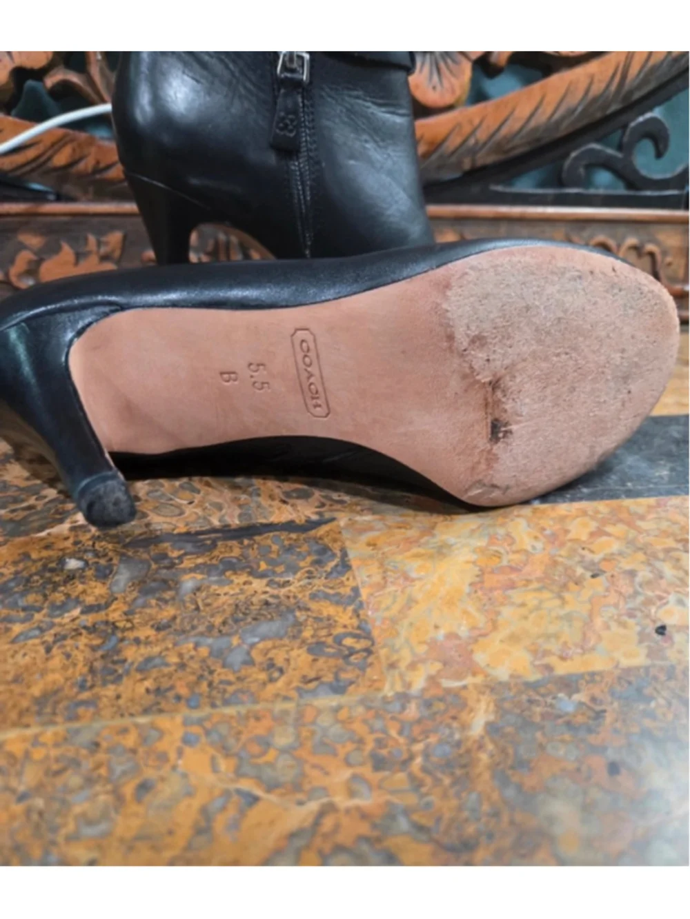 Coach Black Leather Stiletto Ankle Booties Size 5.5